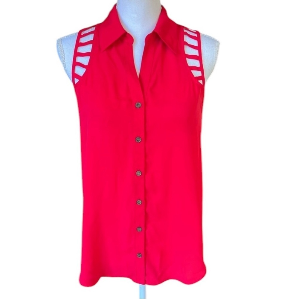 BCX ladies sleeveless button-down top, NWT size medium red - Picture 2 of 11
